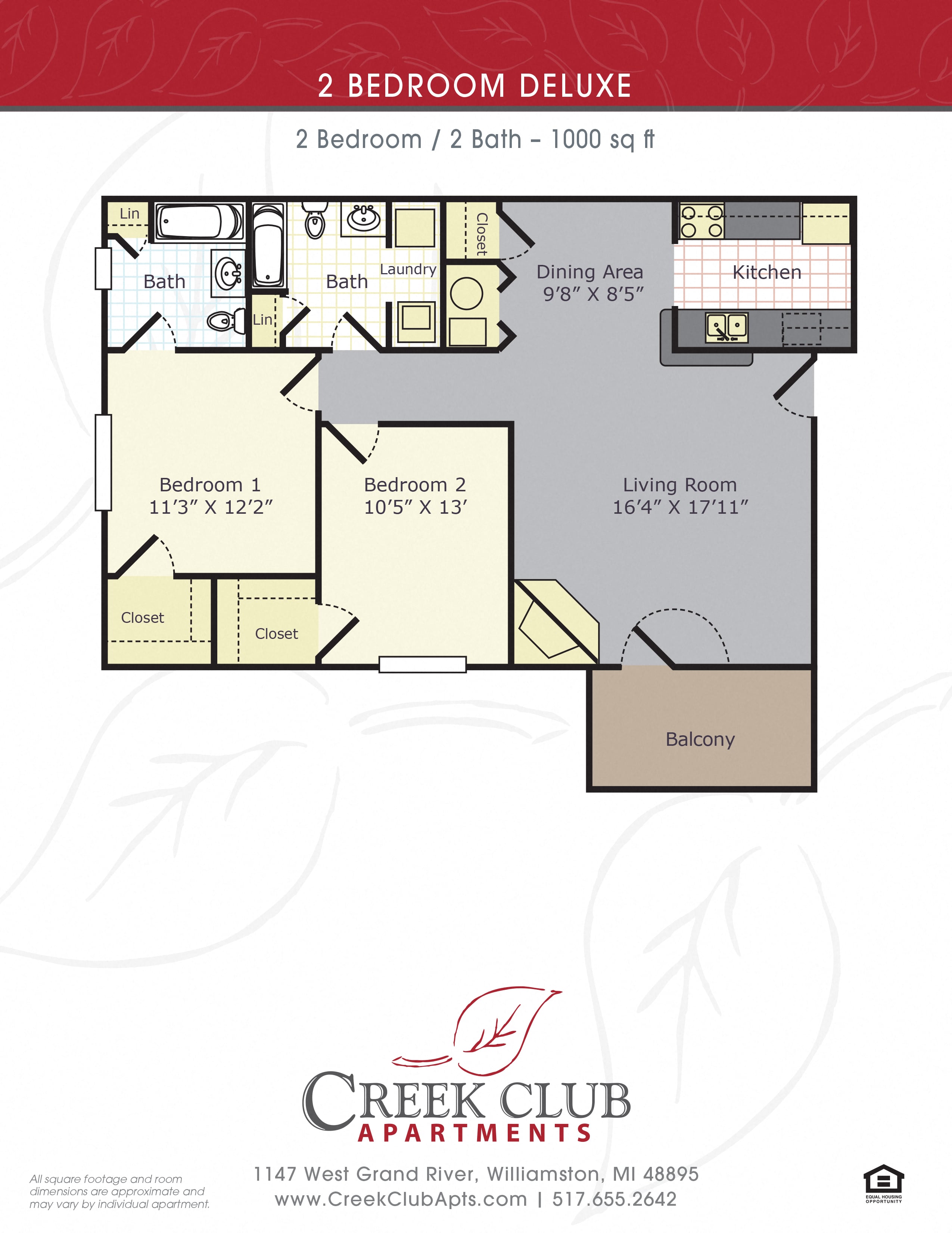 2 Bedroom / 2 Bath Deluxe floor plan